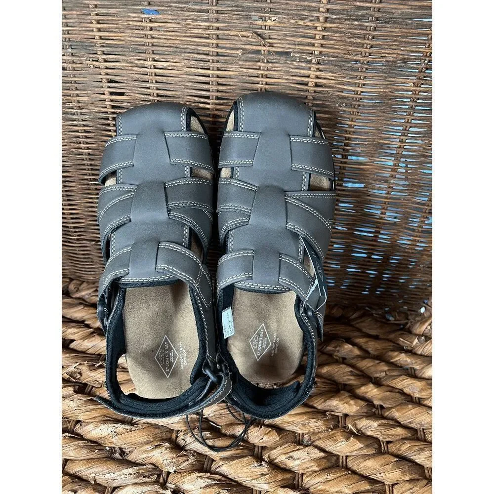 St John's Bay Men's Gray Leather Memory‎ Foam Fisherman Sandals Size 9M